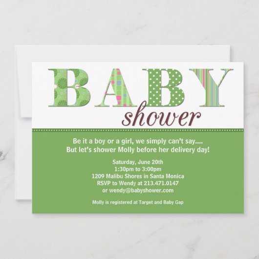 Gender Neutral Baby Dusche Einladung (Vorderseite)
