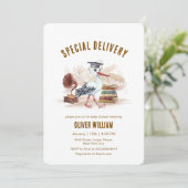 Gender Neutral Boho Storybook Stork Baby Shower   Einladung (Stehend Vorderseite)