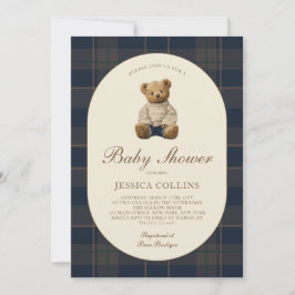 Gender Neutral Brown Blue Teddy Bear Baby Shower Einladung