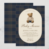 Gender Neutral Brown Blue Teddy Bear Baby Shower Einladung (Vorne/Hinten)