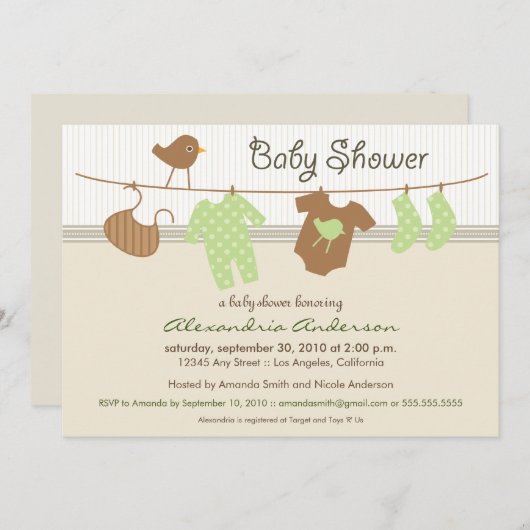 Gender Neutral Clothesline Kinderdusche Einladung (Vorne/Hinten)