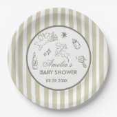 Gender Neutral doodle cupid Baby Shower Green Pappteller (Vorderseite)