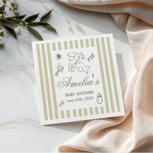 Gender Neutral doodle cupid Baby Shower Green Serviette