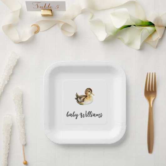 Gender Neutral Duck Baby Shower Plate Pappteller (Hochzeit)