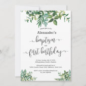 Gender neutral greenery baptism & 1st birthday einladung (Vorderseite)