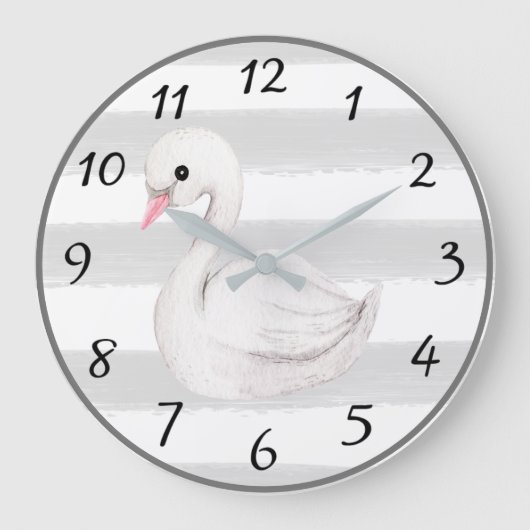 Gender Neutral Grey Stripe Modern Nursery Decor Große Wanduhr (Vorderseite)