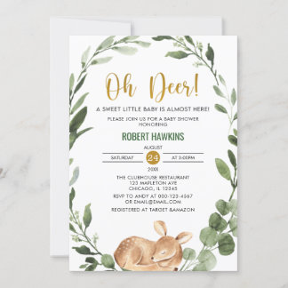 Gender neutral Oh Hirsche Grüne Gold Babydusche Einladung