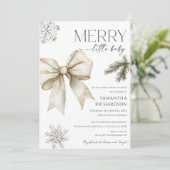 Gender neutral rustic bow snowflakes baby shower einladung (Stehend Vorderseite)