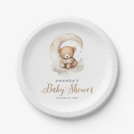 Gender Neutral Teddy Bear Moon Stars Baby Shower Pappteller