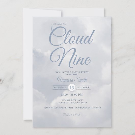 Gender Neutral We Are On Cloud Nine Baby Shower Einladung (Vorderseite)