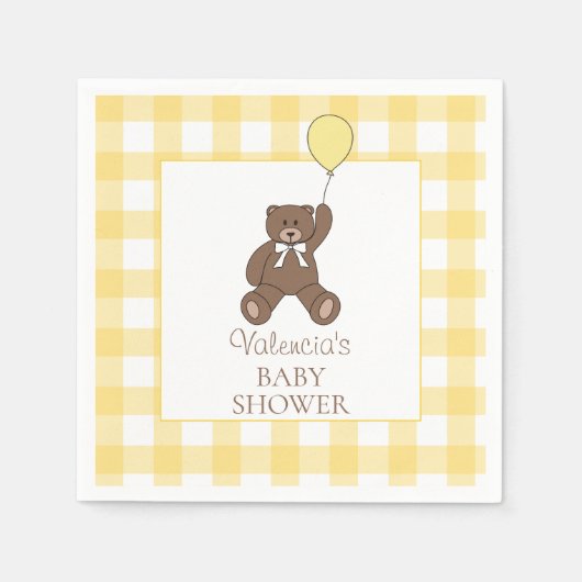 Gender Neutral Yellow Teddy Bear Baby Shower Serviette (Vorderseite)
