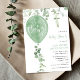 Gender neutrale grüne Ballongrün Oh Baby Einladung