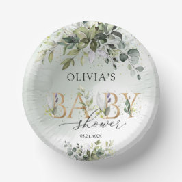 Gender neutrale grüne goldene Buchstaben Baby Dusc Pappteller