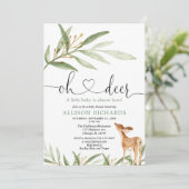 Gender-neutrale Hirschwald-Grünpflanzen Babydusche Einladung (Stehend Vorderseite)