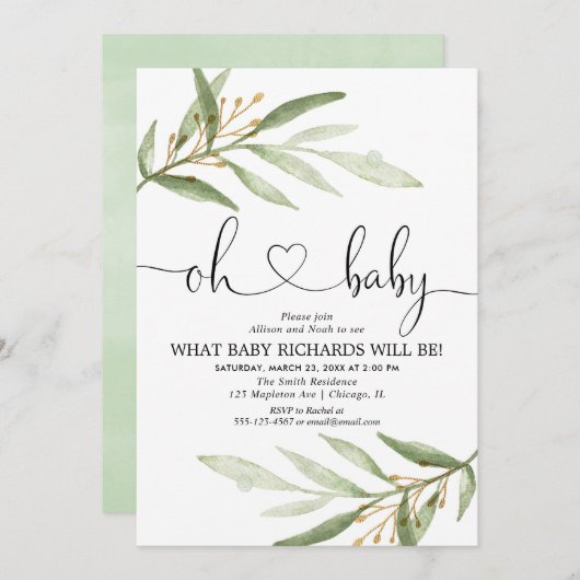 Gender offenbart grünes Gold schlicht modern Einladung (Vorne/Hinten)