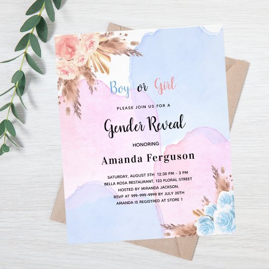Gender offenbart Pampas Gras rosa blaues Budget Flyer