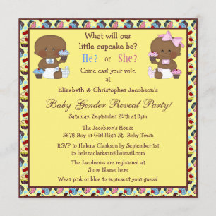 Gender Reveal African American Babies & Cupcakes Einladung