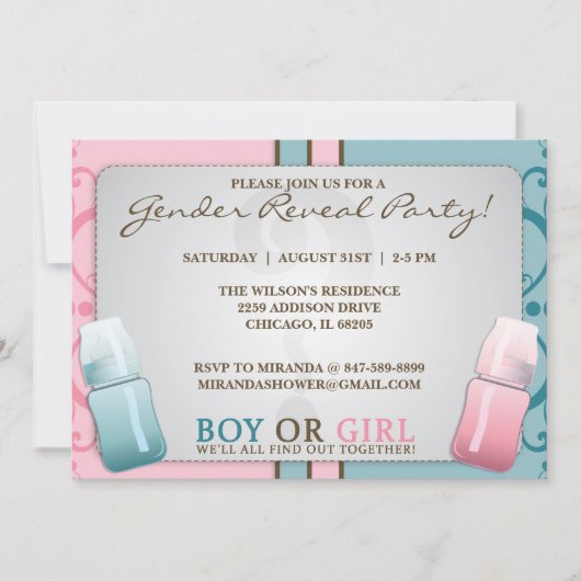 Gender Reveal Baby Boy oder Mädchen Einladungen (Vorderseite)