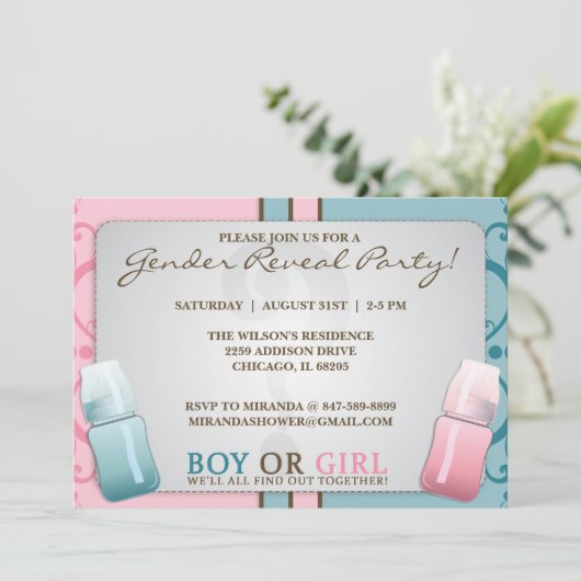 Gender Reveal Baby Boy oder Mädchen Einladungen (Stehend Vorderseite)