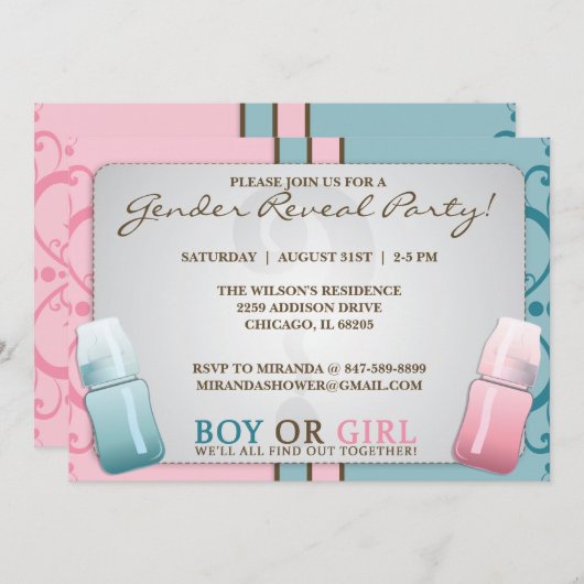 Gender Reveal Baby Boy oder Mädchen Einladungen (Vorne/Hinten)