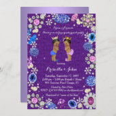 Gender Reveal Baby Dusche, Damask, lila Einladung (Vorne/Hinten)