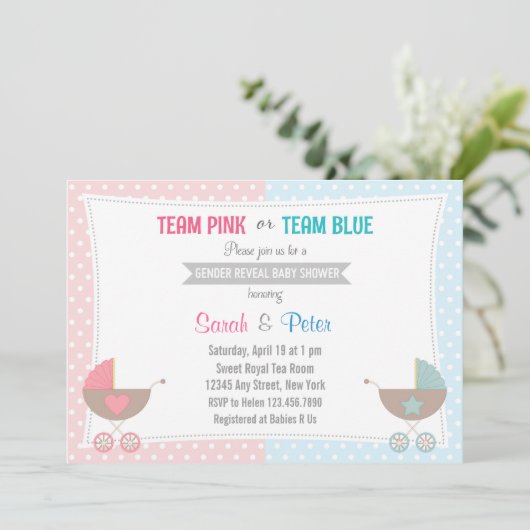 Gender Reveal Baby Shower Einladung (Stehend Vorderseite)