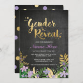 Gender Reveal Baby Shower laden Gold Lila Black ei Einladung (Vorne/Hinten)