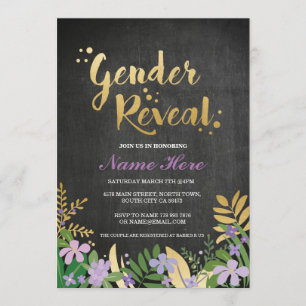 Gender Reveal Baby Shower laden Gold Lila Black ei Einladung