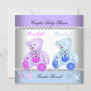 Gender Reveal Baby Shower Lila Blue Teddy Bears Einladung