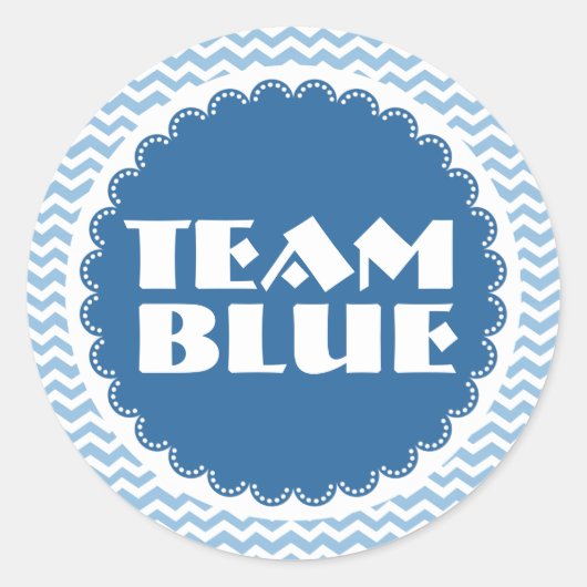 Gender Reveal Baby Shower Team Blue Chevrons Runder Aufkleber (Vorderseite)