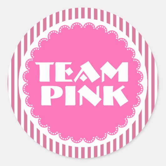 Gender Reveal Baby Shower Team Pink mit Streifen Runder Aufkleber (Vorderseite)