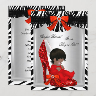 Gender Reveal Baby Shower Zebra Red Baby Shoe Einladung