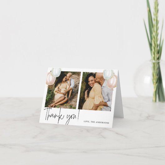 Gender Reveal Balloon Baby Shower Dankeskarte (Vorderseite)