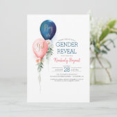 Gender Reveal Balloons Baby Dusche Einladung (Stehend Vorderseite)