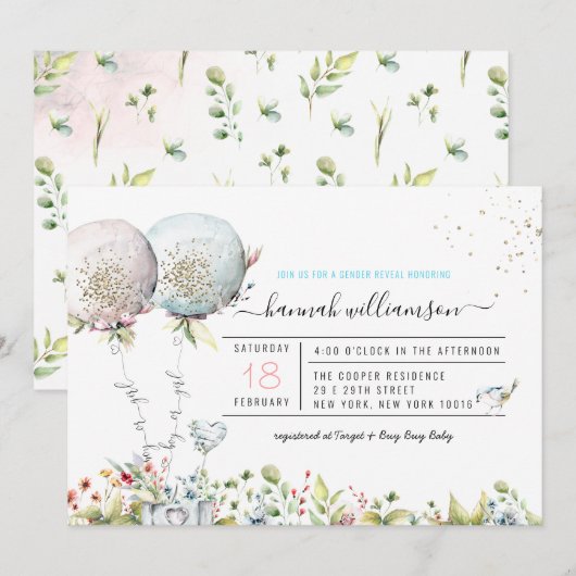 Gender Reveal Balloons Baby Shower Einladung (Vorne/Hinten)