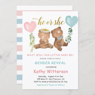 Gender Reveal Bear Balloons Baby Shower Einladung