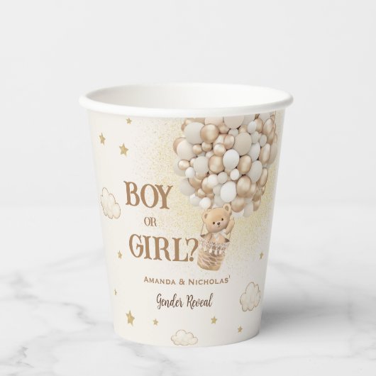 Gender Reveal Bear Boho Pappbecher (Vorderseite)