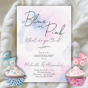 Gender Reveal Blue Pink Elegantes Party Wasserfarb Einladung