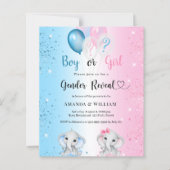 Gender reveal blue pink elephants invitation (Vorderseite)