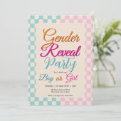 Gender Reveal Blue-Pink Plaid Checkered Einladung (Stehend Vorderseite)