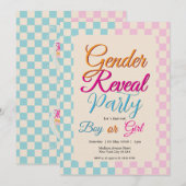 Gender Reveal Blue-Pink Plaid Checkered Einladung (Vorne/Hinten)