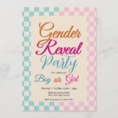 Gender Reveal Blue-Pink Plaid Checkered Einladung (Vorderseite)