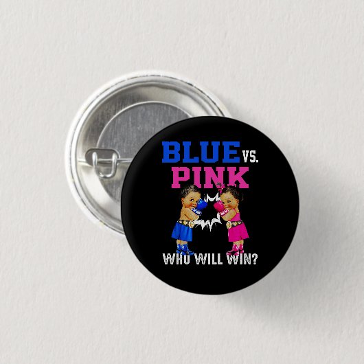Gender Reveal Blue vs Pink Ethnic Boxing Babies Bo Button (Vorne & Hinten)