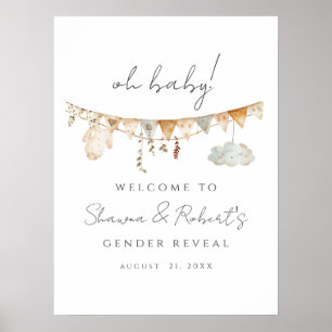 Gender Reveal Boho Baby Shower Begrüßungszeichen Poster