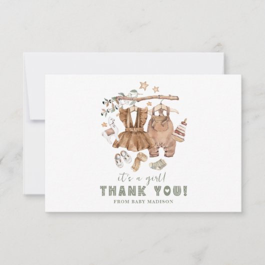 Gender Reveal Boho Clothesline Baby Shower Dankeskarte (Vorderseite)