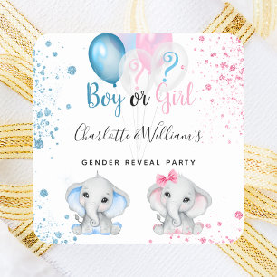 Gender reveal boy girl blue pink glitter elephant quadratischer aufkleber