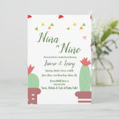 Gender Reveal Cactus Niña Niño Fiesta Einladung (Stehend Vorderseite)