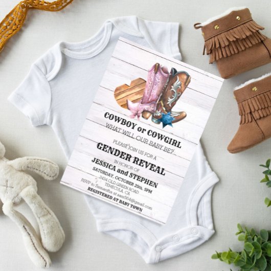 Gender Reveal Cowboy oder Cowgirl Boots Einladung