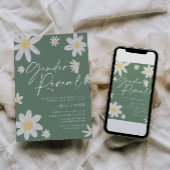 Gender Reveal Daisy Sage Green Einladung