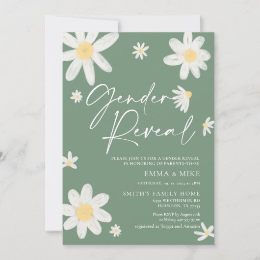Gender Reveal Daisy Sage Green Einladung (Vorderseite)